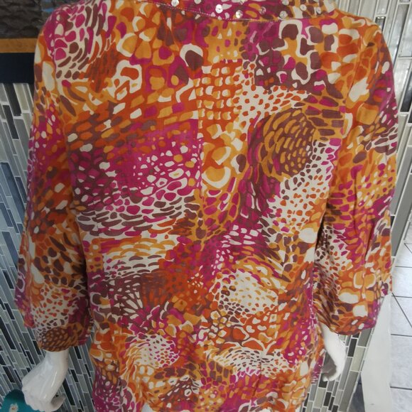 Peter Martin Multicolor Animal Print Linen w/ Sequin Neckline Blouse 2XL 0285 T - Picture 2 of 5